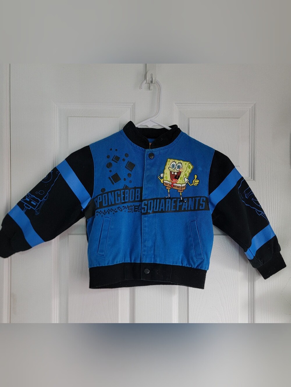 Sponge Bob Square Pants Blue & Black Puffer Jacket for Kids